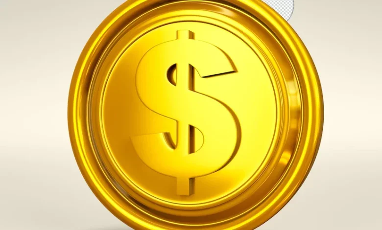 a gold coin with a dollar sign